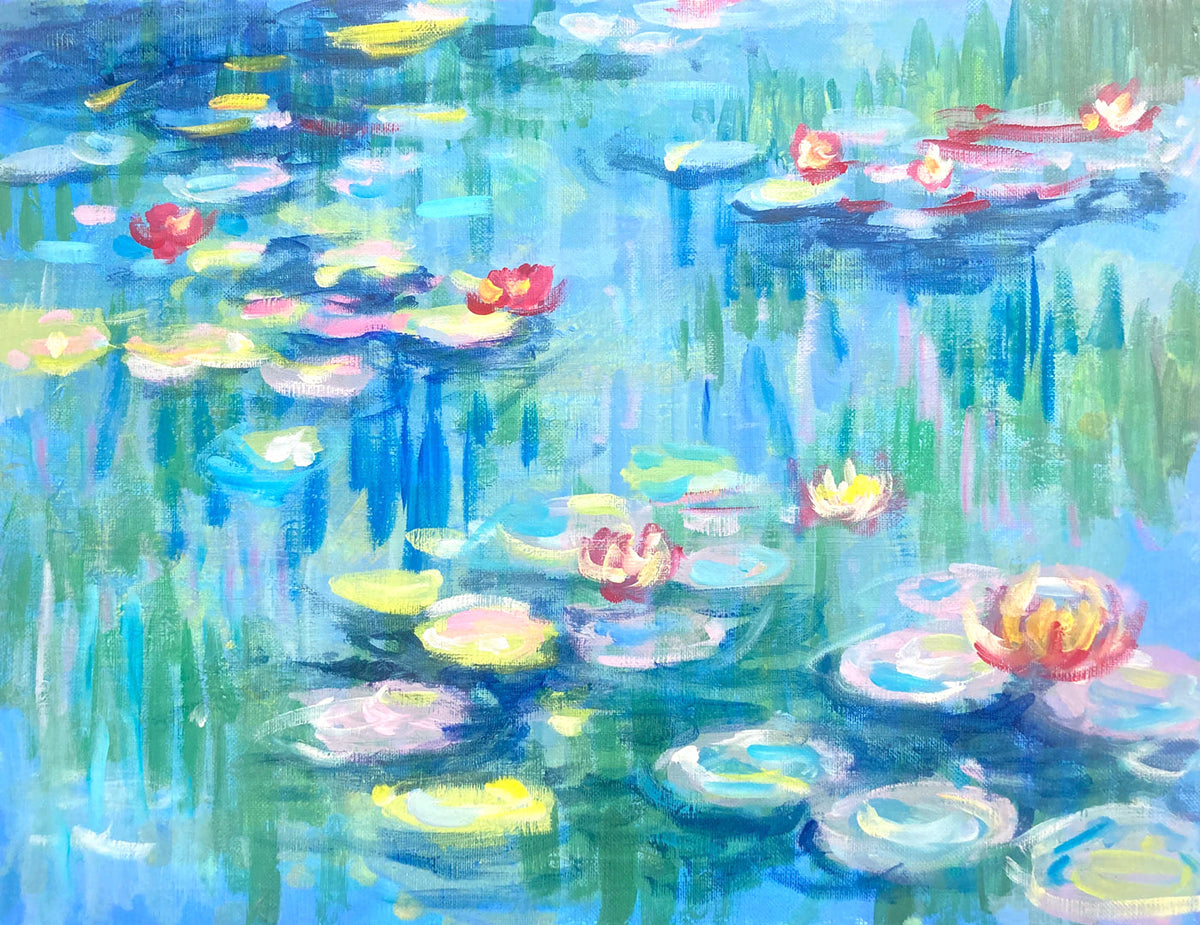 睡蓮 水彩画 大判 金色フレーム　クロード・モネの**『睡蓮』**シリーズ。 睡蓮 水彩画 大判 金色フレーム クロード・モネの**『睡蓮』**シリーズ