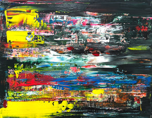 #91 抽象画 原画 A4 原画【square】抽象画 インテリア 絵画 手書き 赤黒黄色緑四角額入りの