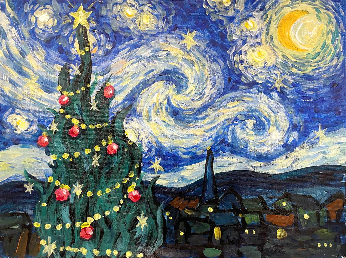 ゴッホ　星月夜　MOMA 油絵　ペイント ゴッホ 星月夜 MOMA 油絵 ペイント - メルカリ