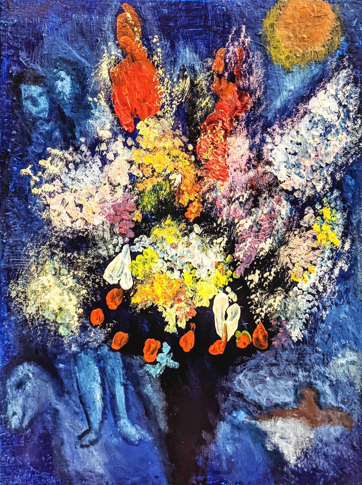 シャガール「花束を手に」1957年リトグラフ・額寸455×430mm