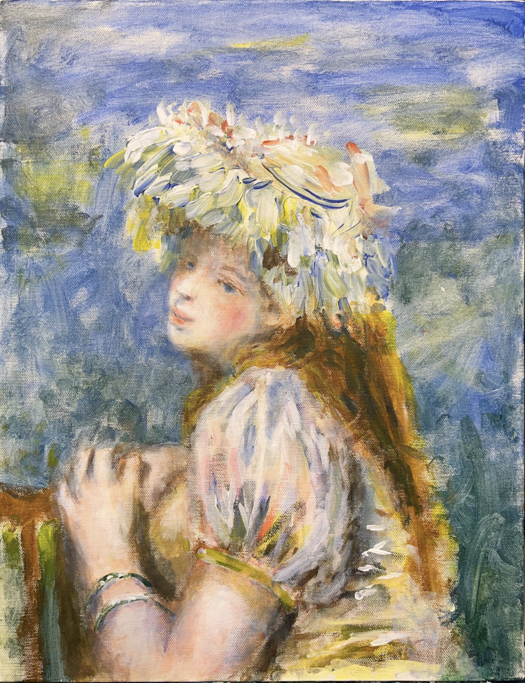 【日本橋】3月29日 (金) 19:00-22:00 | オーギュスト・ルノワール | レース帽子の少女 *下描きあり (Girl with a Lace Hat by Pierre-Auguste Renoir *canvas drafted at Nihon-bashi)